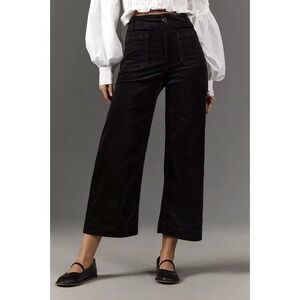 Anthropologie Maeve Womens Colette Corduroy Pants Sz 27 Black High Rise Wide Leg